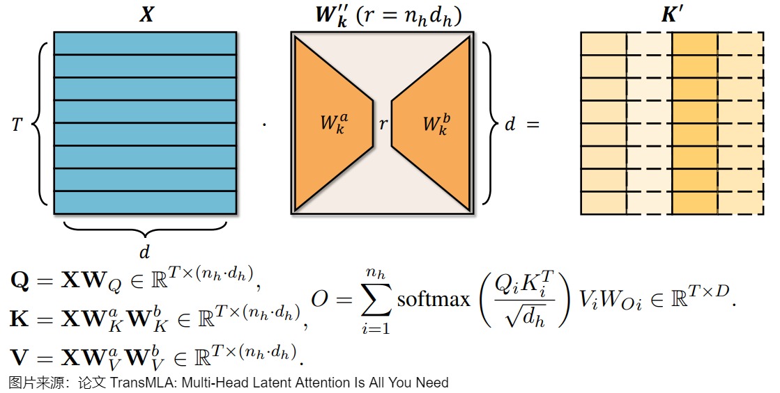 A28/TransMLA visualizes the grouped-attention projection as a low-rank map, motivating a GQA-to-MLA conversion but not proving lossless rank truncation