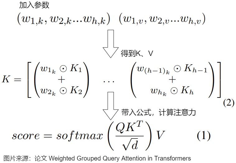Weighted GQA scalar and vector coefficients applied while K/V heads are merged